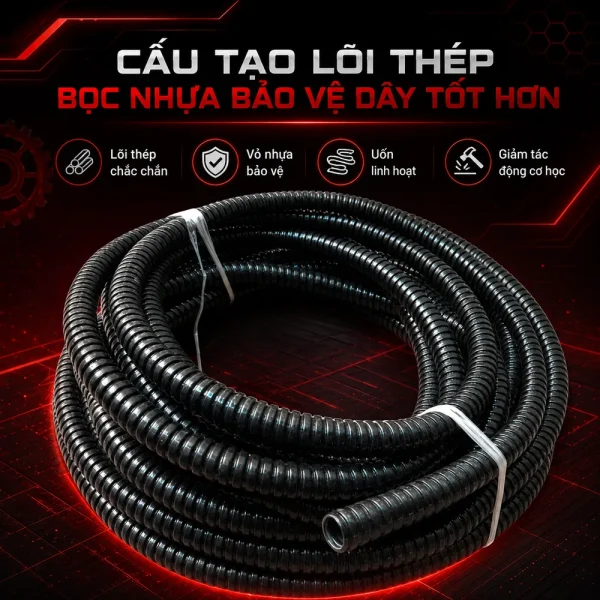 Ống ruột gà lõi thép bọc nhựa đường kính 4 inch