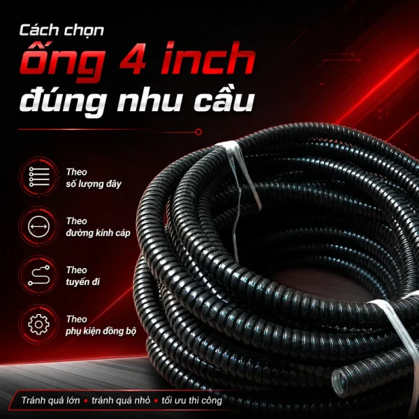 Ống ruột gà lõi thép bọc nhựa đường kính 4 inch