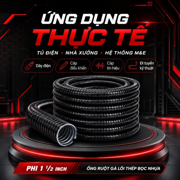 Ống ruột gà lõi thép bọc nhựa D40 phi 1 1/2 inch