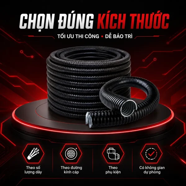 Ống ruột gà lõi thép bọc nhựa D40 phi 1 1/2 inch