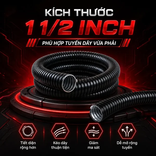 Ống ruột gà lõi thép bọc nhựa D40 phi 1 1/2 inch