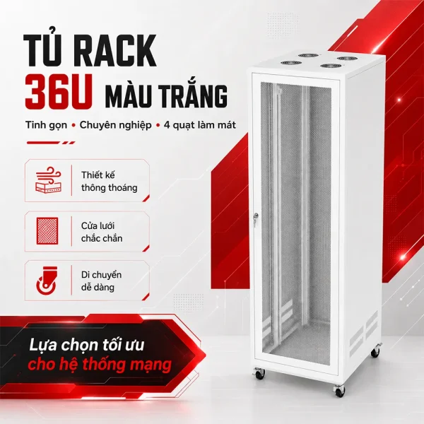 thiết kế tủ rack 36u màu trắng