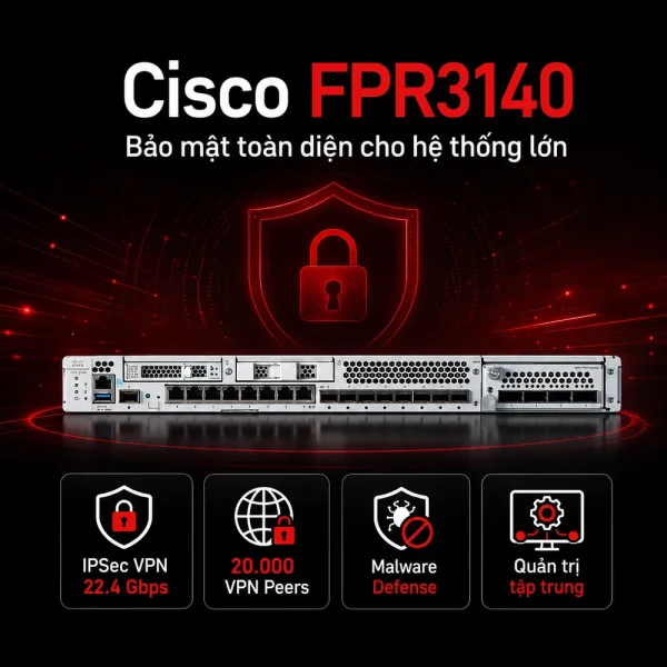 Tường lửa Cisco FPR3140 8 cổng RJ45, 8 cổng 1/10/25G và 4 cổng 40G