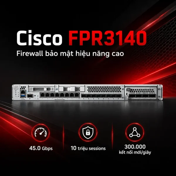 Tường lửa Cisco FPR3140 8 cổng RJ45, 8 cổng 1/10/25G và 4 cổng 40G