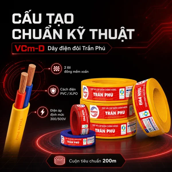 VCm-D Dây điện đôi Trần Phú chính hãng chất lượng