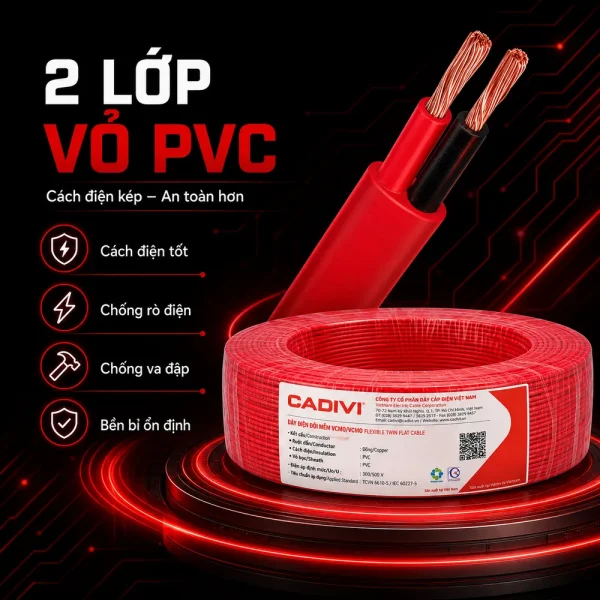 Vcmo dây điện đôi cadivi chính hãng