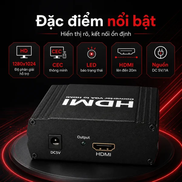 VGA To HDMI+RL Converter (Bộ chuyển đổi VGA sang HDMI)