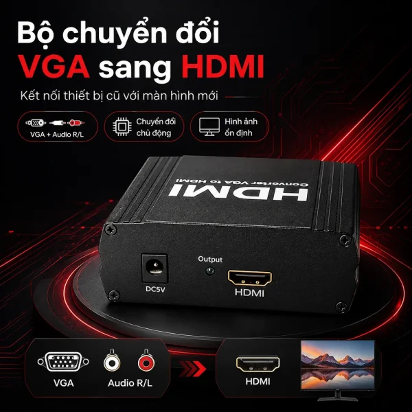VGA To HDMI+RL Converter (Bộ chuyển đổi VGA sang HDMI)