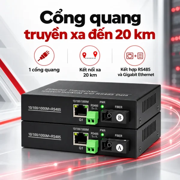 Bộ chuyển đổi công nghiệp HDTEC RS485 sang 1 cổng RJ45 1G HDTEC-485GE1