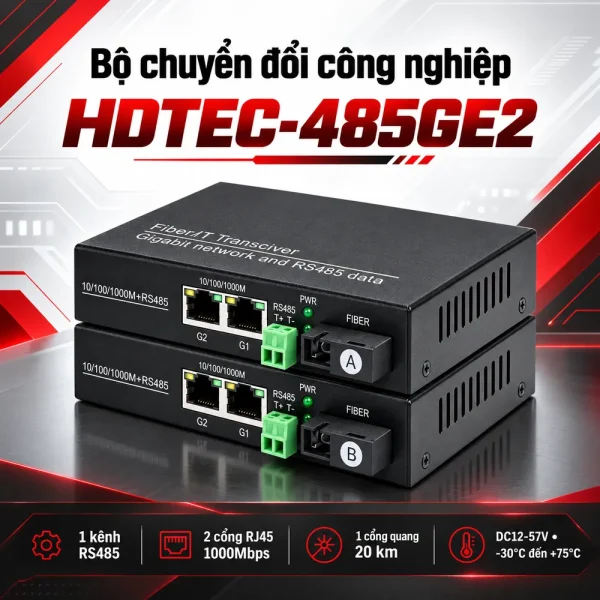 Bộ chuyển đổi công nghiệp HDTEC RS485 sang 2 cổng RJ45 1G HDTEC-485GE2