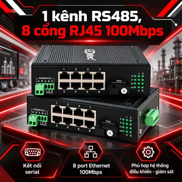 Bộ chuyển đổi công nghiệp HDTEC RS485 sang 8P RJ45 (100m) HDTEC-485E8