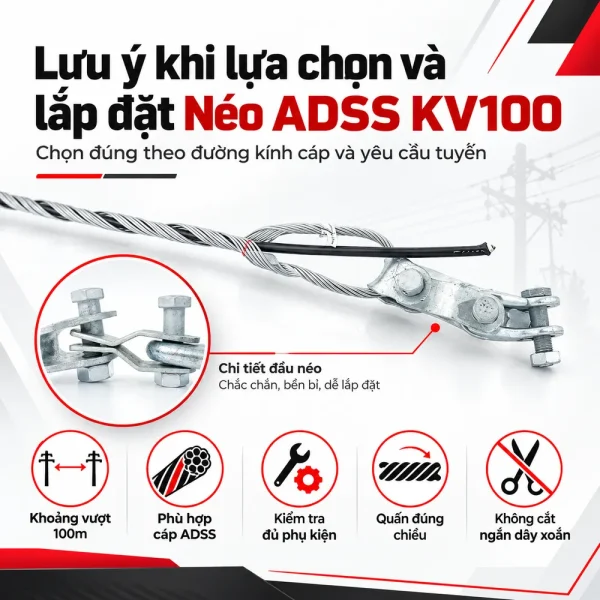 Bộ néo cáp quang ADSS khoảng vượt 100 (Néo ADSS KV100)