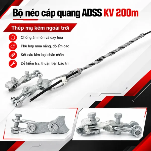 Bộ néo cáp quang ADSS khoảng vượt 200m