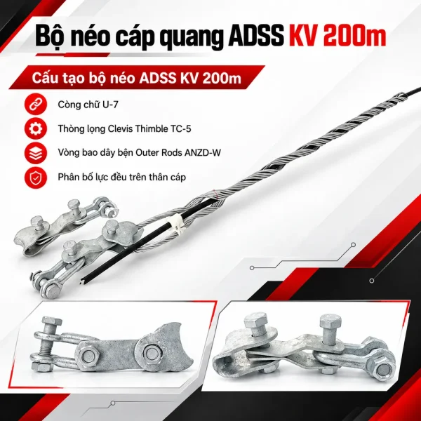 Bộ néo cáp quang ADSS khoảng vượt 200m