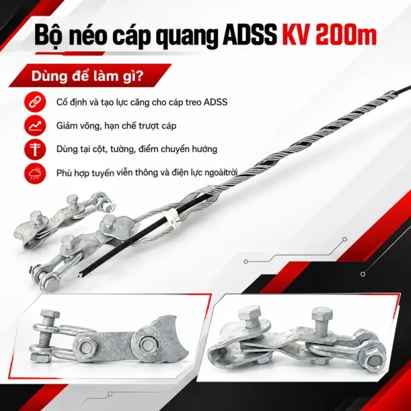 Bộ néo cáp quang ADSS khoảng vượt 200m