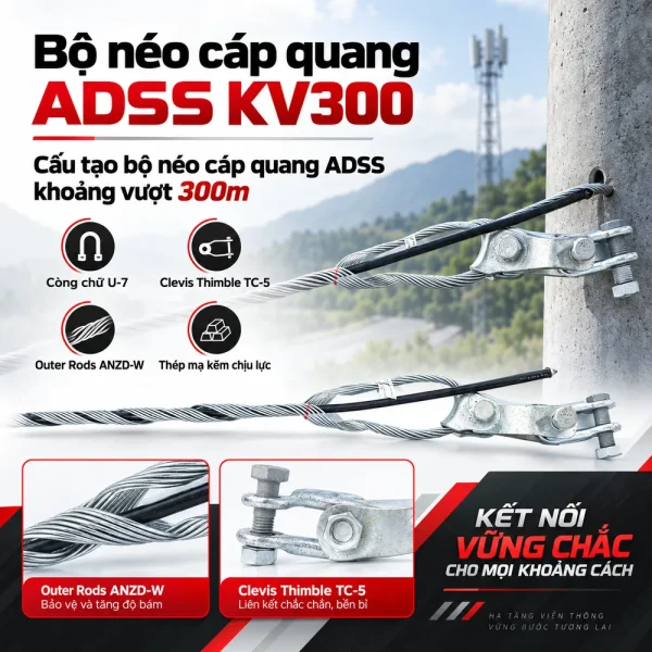 Bộ néo cáp quang treo ADSS khoảng vượt 300m