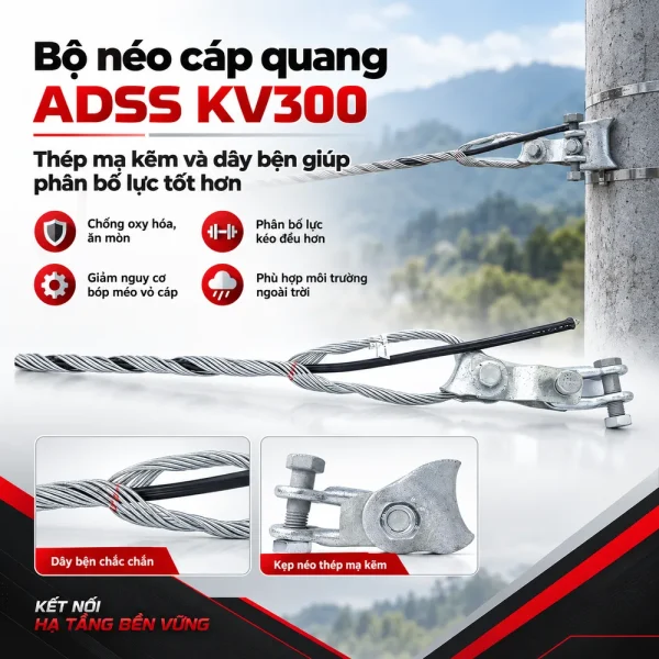 Bộ néo cáp quang treo ADSS khoảng vượt 300m