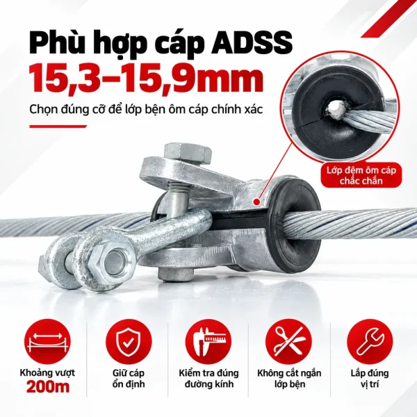 Bộ treo cáp quang ADSS khoảng vượt 200m