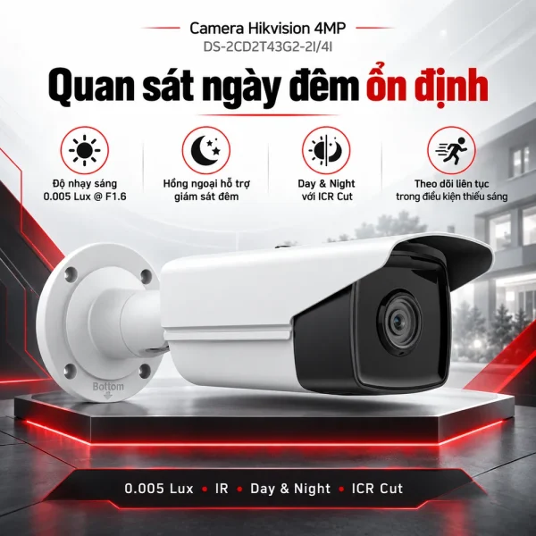 Camera Hikvision 4MP DS-2CD2T43G2-2I/4I (thân trụ)