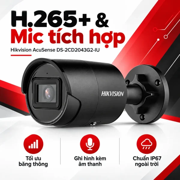 Camera mạng cố định Hikvision AcuSense 4 MP DS-2CD2043G2-IU