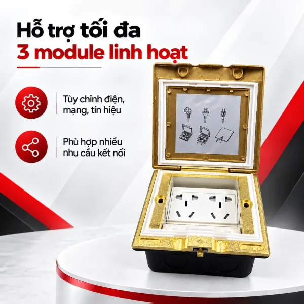 Hộp điện âm sàn chống nước bằng đồng Tenko Màu Vàng