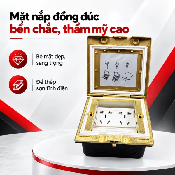 Hộp điện âm sàn chống nước bằng đồng Tenko Màu Vàng