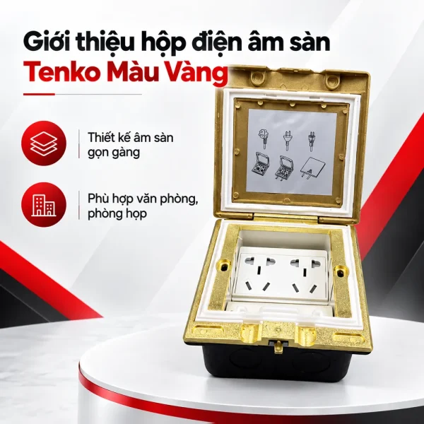 Hộp điện âm sàn chống nước bằng đồng Tenko Màu Vàng