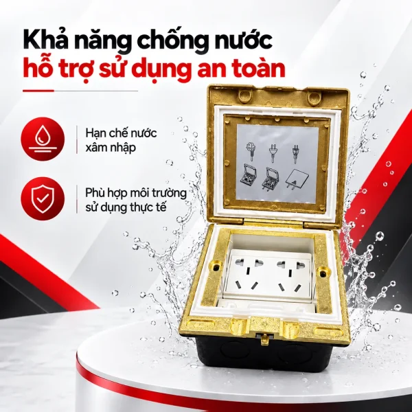 Hộp điện âm sàn chống nước bằng đồng Tenko Màu Vàng