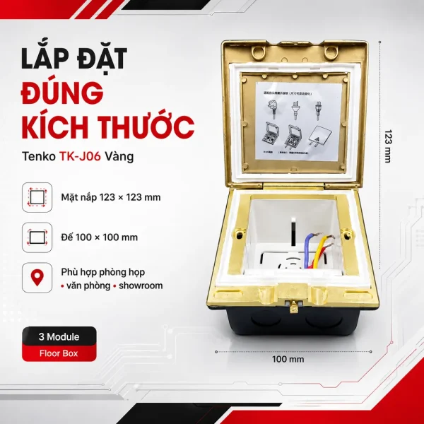 Hộp điện âm sàn, chống nước bằng đồng Tenko TK-J06 Màu Vàng