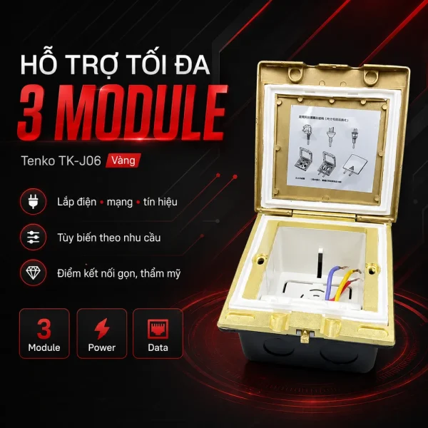Hộp điện âm sàn, chống nước bằng đồng Tenko TK-J06 Màu Vàng