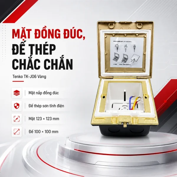 Hộp điện âm sàn, chống nước bằng đồng Tenko TK-J06 Màu Vàng