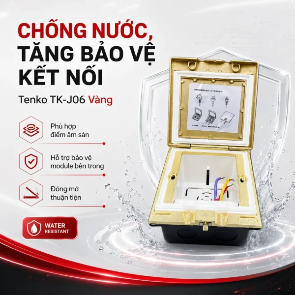 Hộp điện âm sàn, chống nước bằng đồng Tenko TK-J06 Màu Vàng