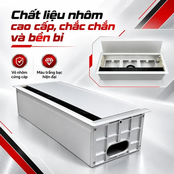 Hộp ổ điện âm bàn họp 2 cổng LAN, 2 USB, 1 HDMI Tenko