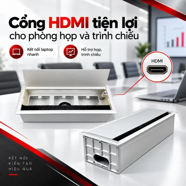 Hộp ổ điện âm bàn họp 2 cổng LAN, 2 USB, 1 HDMI Tenko