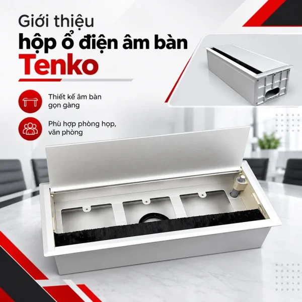 Hộp ổ điện âm bàn họp 2 cổng LAN, 2 USB, 1 HDMI Tenko