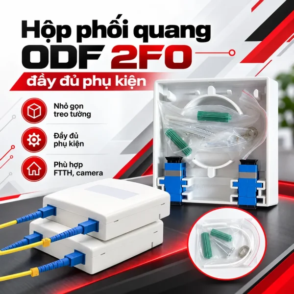 Hộp phối quang ODF 2FO treo tường đầy đủ phụ kiện