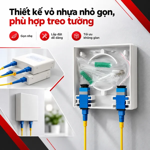 Hộp phối quang ODF 2FO treo tường đầy đủ phụ kiện