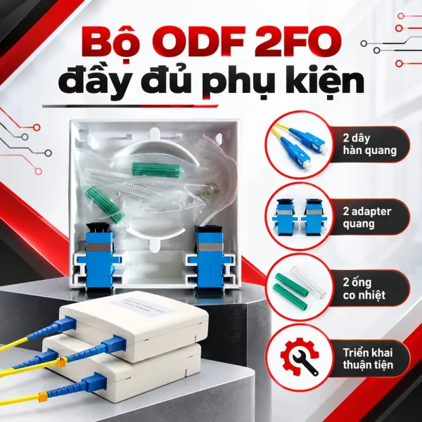 Hộp phối quang ODF 2FO treo tường đầy đủ phụ kiện