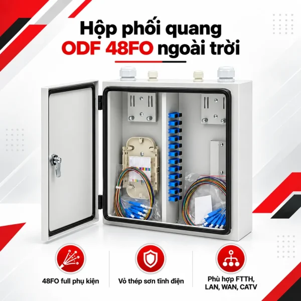 Hộp phối quang ODF 48FO ngoài trời đầy đủ phụ kiện