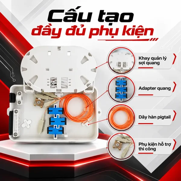 Hộp phối quang ODF 4FO ngoài trời đầy đủ phụ kiện