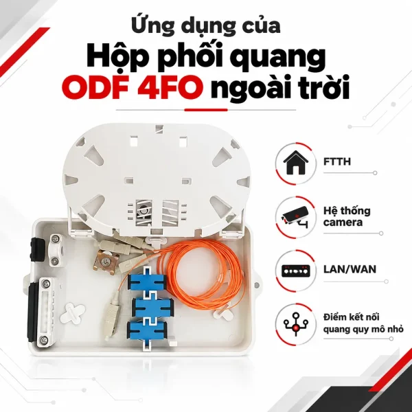Hộp phối quang ODF 4FO ngoài trời đầy đủ phụ kiện