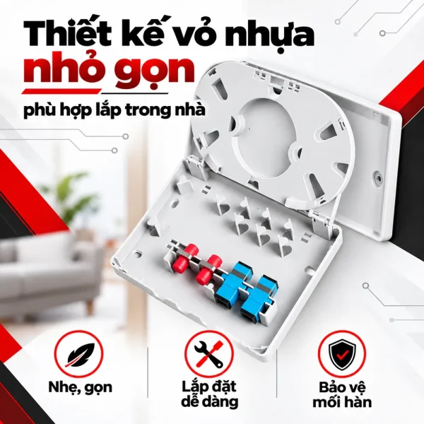 Hộp phối quang ODF 4FO vỏ nhựa trong nhà đầy đủ phụ kiện