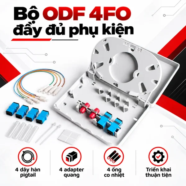 Hộp phối quang ODF 4FO vỏ nhựa trong nhà đầy đủ phụ kiện