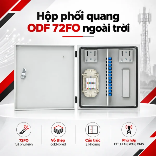 Hộp phối quang ODF 72FO ngoài trời đầy đủ phụ kiện