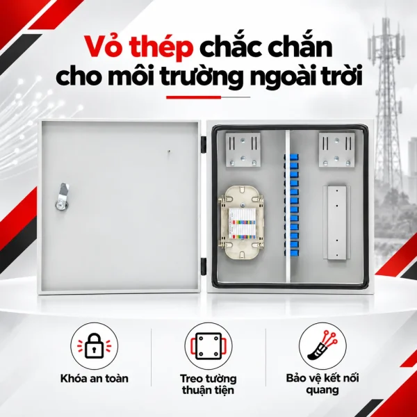 Hộp phối quang ODF 72FO ngoài trời đầy đủ phụ kiện