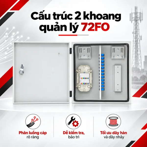 Hộp phối quang ODF 72FO ngoài trời đầy đủ phụ kiện