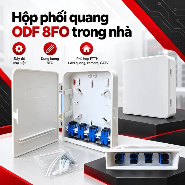 Hộp phối quang ODF 8FO trong nhà đầy đủ phụ kiện