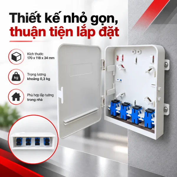 Hộp phối quang ODF 8FO trong nhà đầy đủ phụ kiện