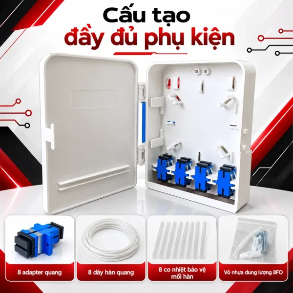 Hộp phối quang ODF 8FO trong nhà đầy đủ phụ kiện