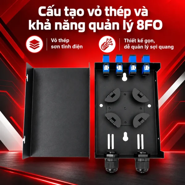Hộp phối quang ODF 8FO vỏ kim loại treo tường